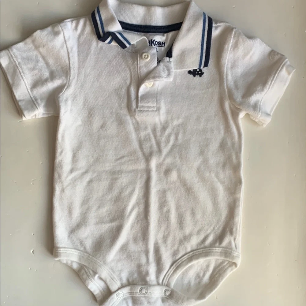 OshKosh B’gosh White Baby Boy Polo Onesie 18 Months